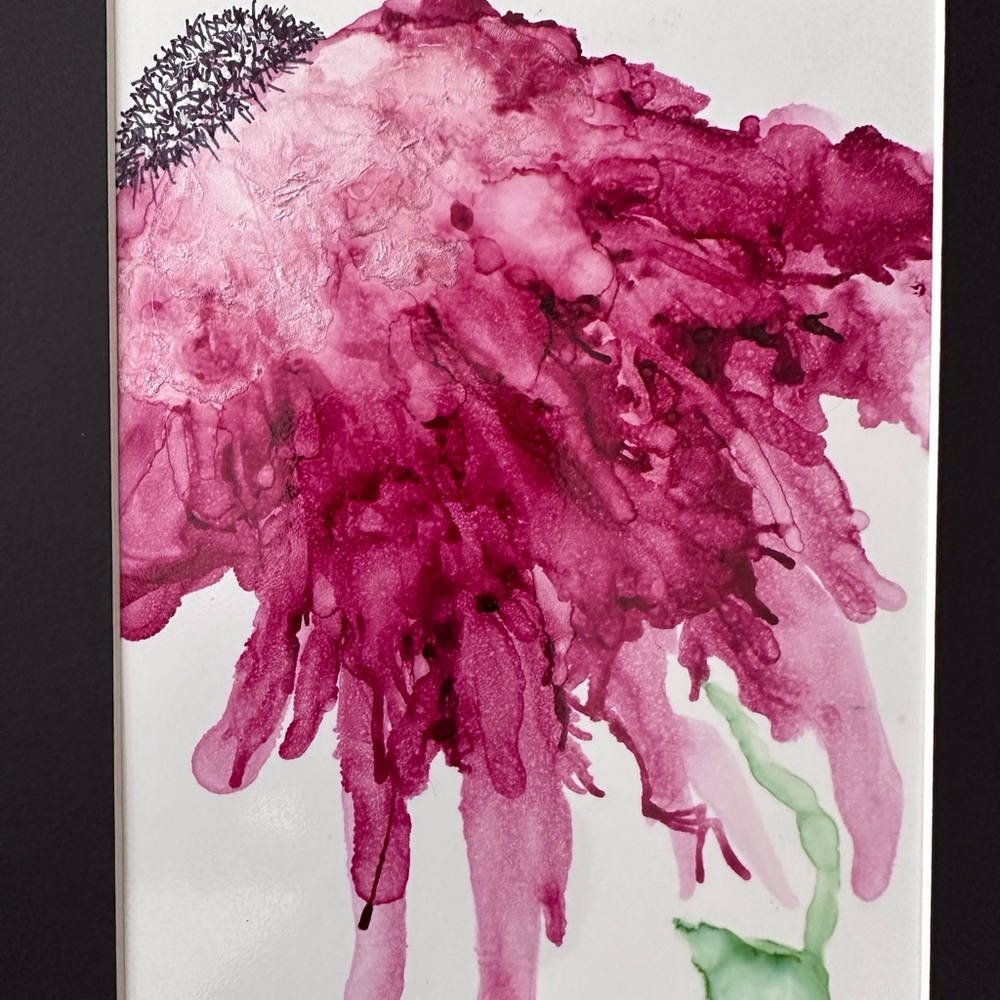 Hand crafted magenta one of a kind botanical abstract alcohol ink painting - Picture 10 of 12